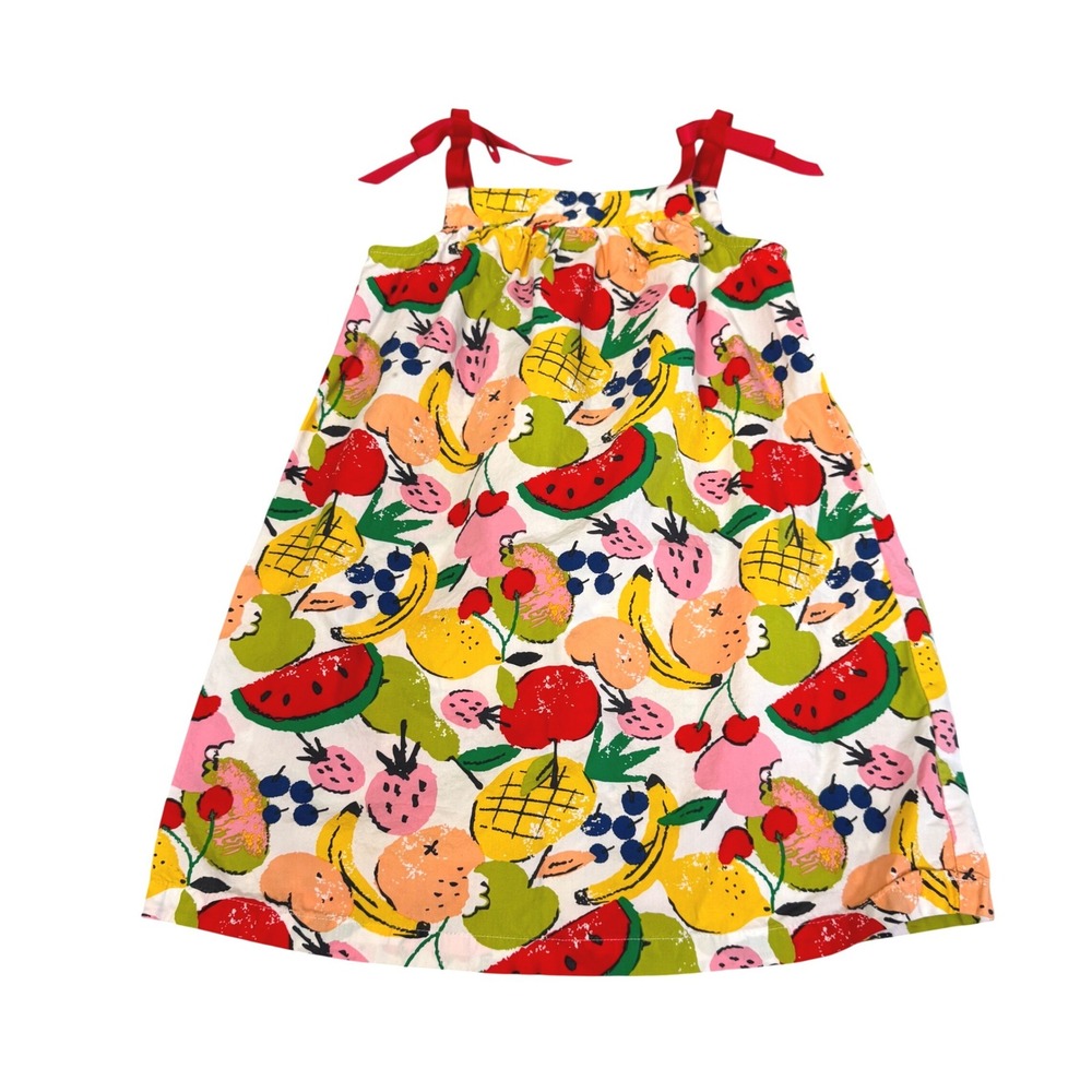 Hanna‎ Andersson Fruit Print Dress Kids 5/110 Summer Cotton Tie Strap Multicolor